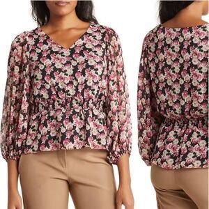 Philosophy Vibrant floral print blooms blouse. Size: Large Color: Black/Pink